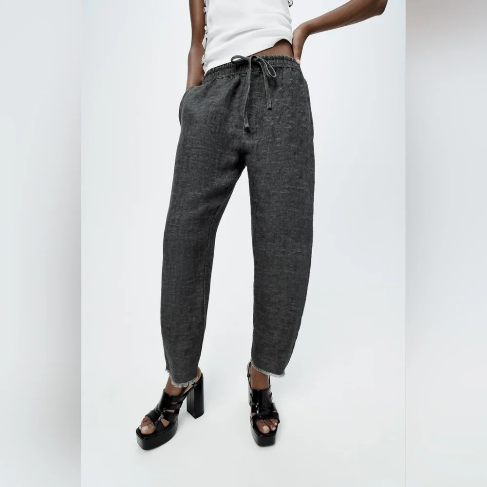 ZARA ZW COLLECTION LINEN BLEND JOGGER PANTS
